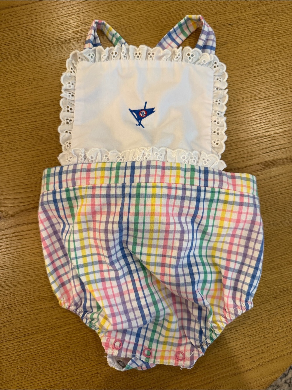 The Beaufort Bonnet Company Multicolor Plaid Lace-Trim Romper 6-12mos